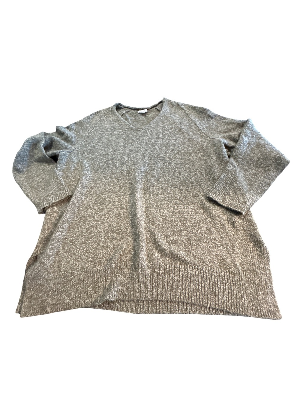 Pure Jill Lagenlook Marled V-Neck Tunic Sweater Olive Green Knit Women's Large